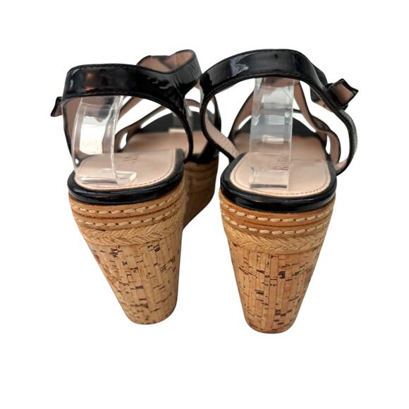 PRADA Vitello Shine Leather and Cork Espadrille Wedge Sandals Black Size 39 (9) - Picture 4 of 11